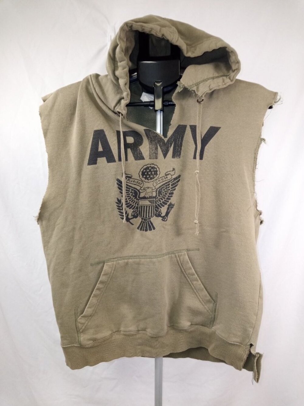 Official Licensed Product of the U.S. Army Men's Olive Green Cut Off Hoodie/Swe